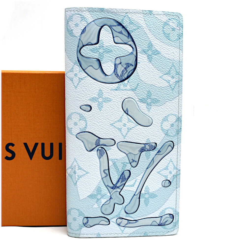 Louis Vuitton Aqua Garden Brazza Long Wallet Canvas Leather White Sax